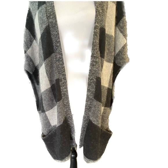 Banana Republic Cotton/Wool Buffalo Check Pockets Soft Cozy Vest Women M/L Black - Picture 2 of 6